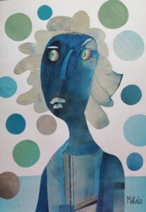 Portrait de la rêveuse en bleu 30x42