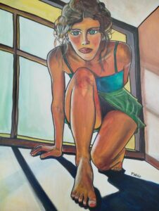 Femme accroupie dos à la fenêtre 60x80